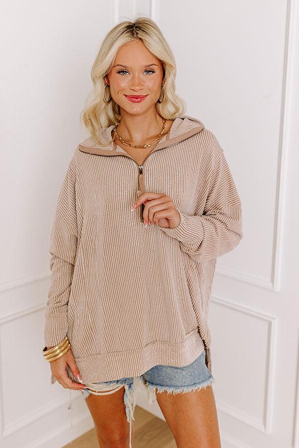 Bonfire Ready Ribbed Sweatshirt in Warm Taupe Product Image