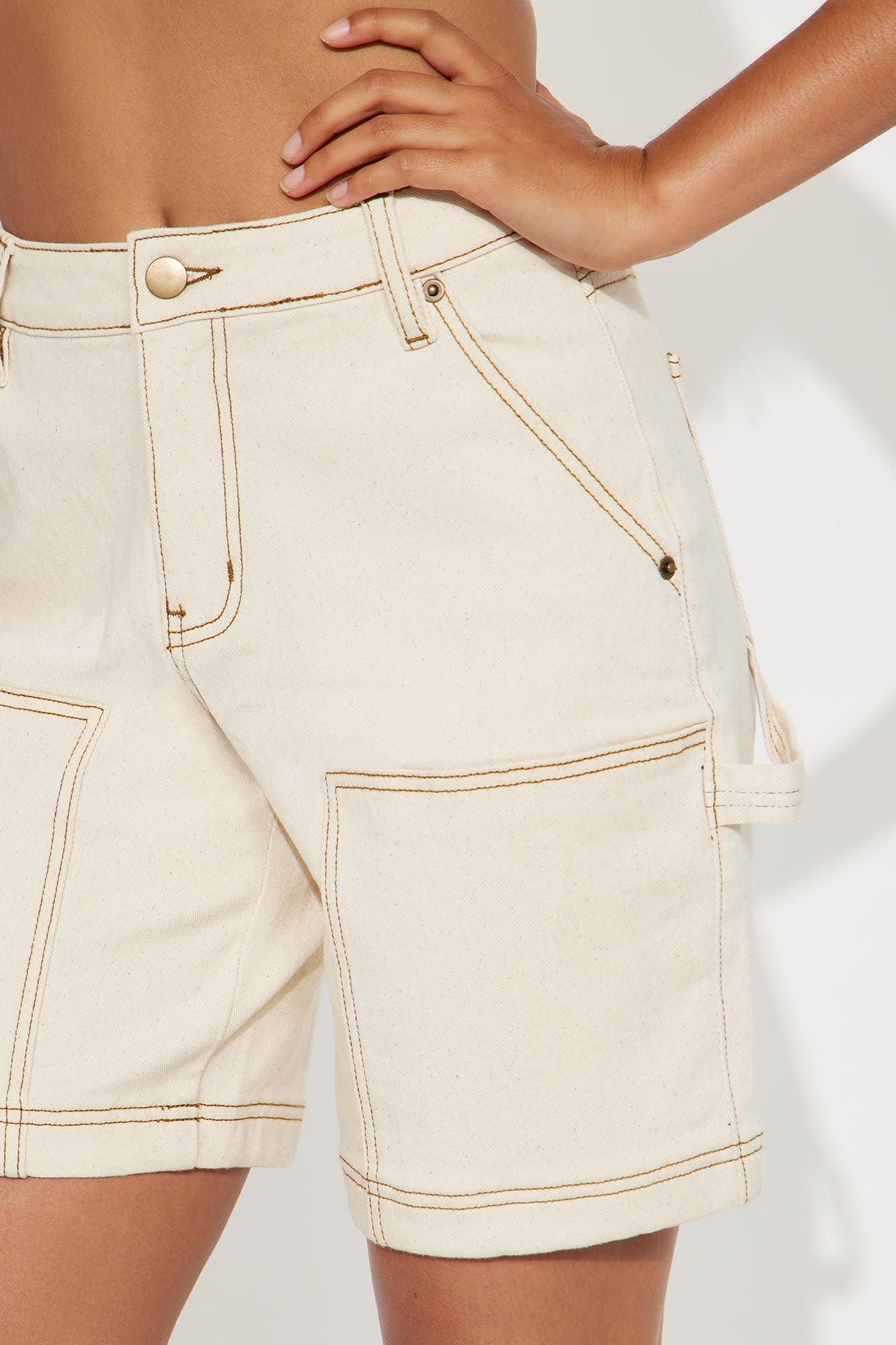 Work Hard Utility Denim Shorts - Cream Female Product Image