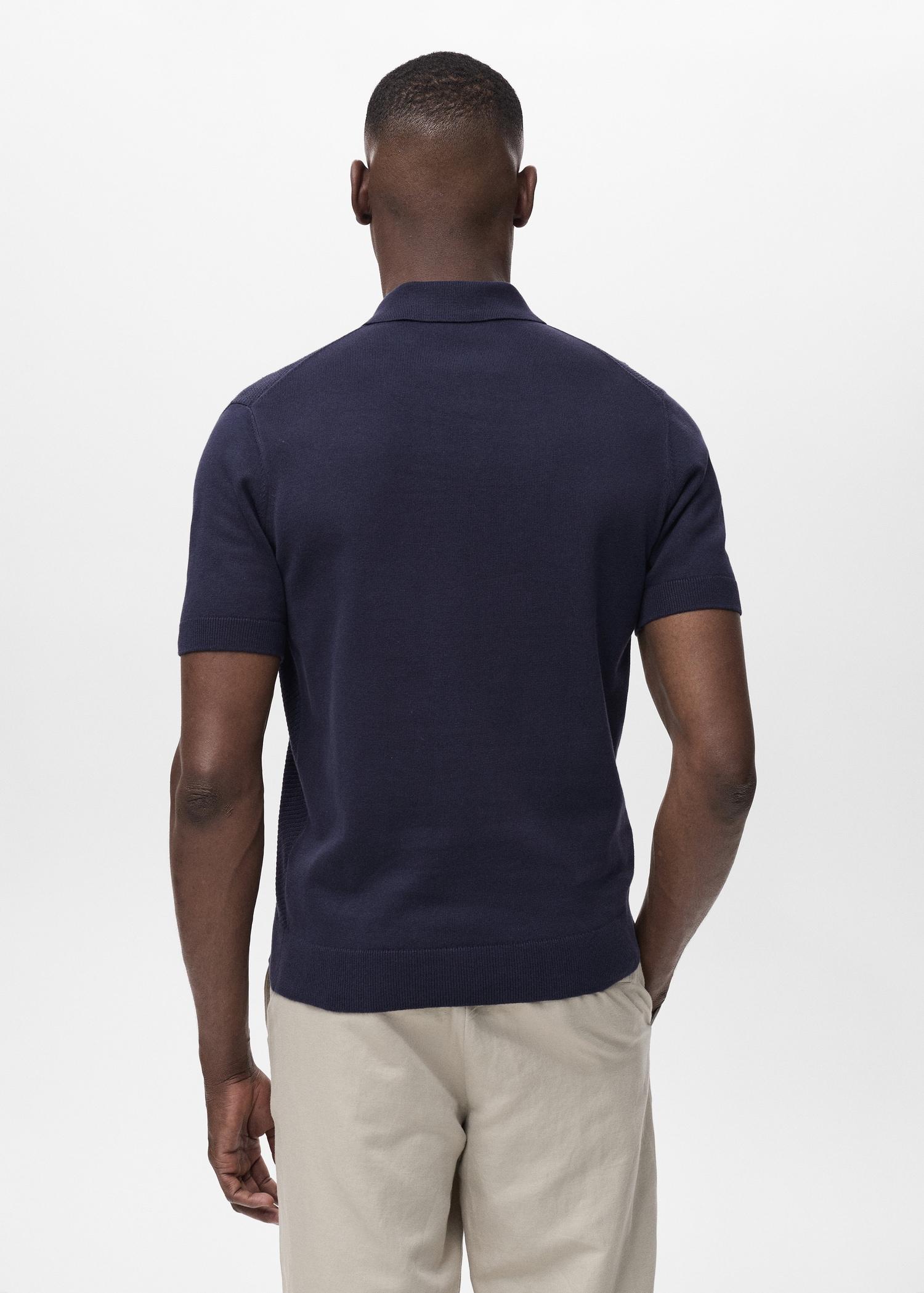 Openwork knitted polo shirt with zipper - Men | MANGO USA Product Image