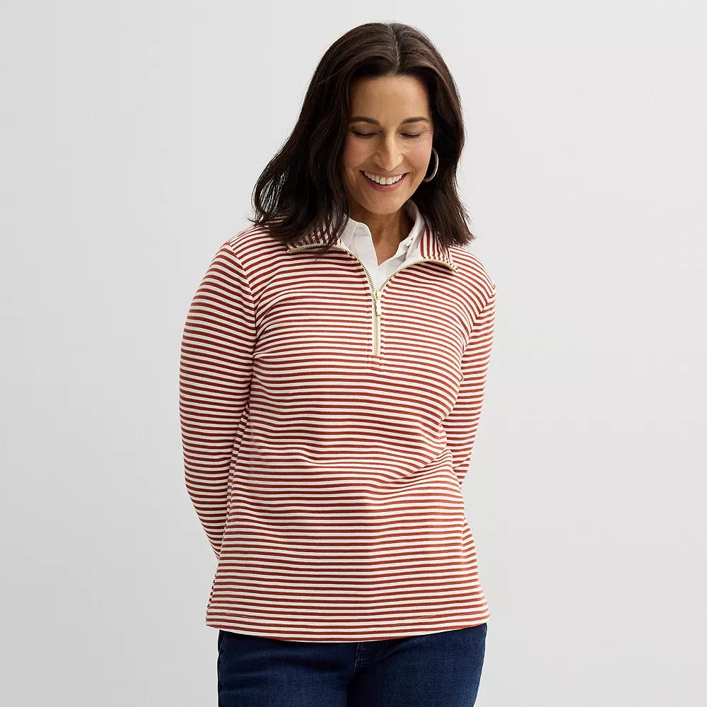 Women's Croft & Barrow® Quarter-Zip Pullover, Size: XXL, Red Stripe Product Image
