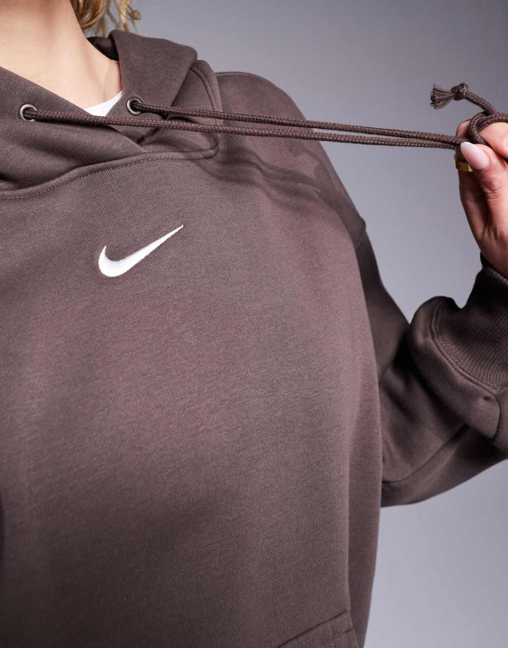 Nike Phoenix Fleece oversized hoodie in brown Product Image