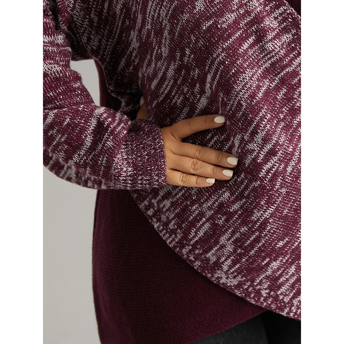 Plus Size Heather Contrast Crossover Patchwork Pullover Burgundy Women Casual Loose Long Sleeve V-neck Dailywear Pullovers BloomChic 14-16/1X Product Image
