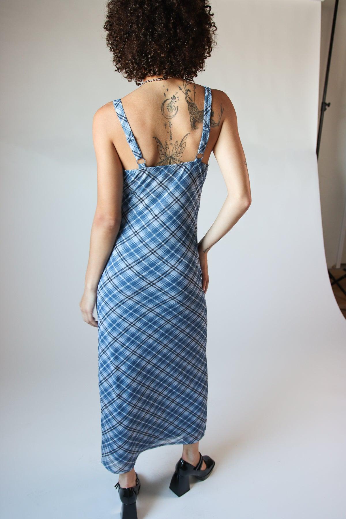 Mesh Plaid Cami Plunge Maxi Dress Product Image