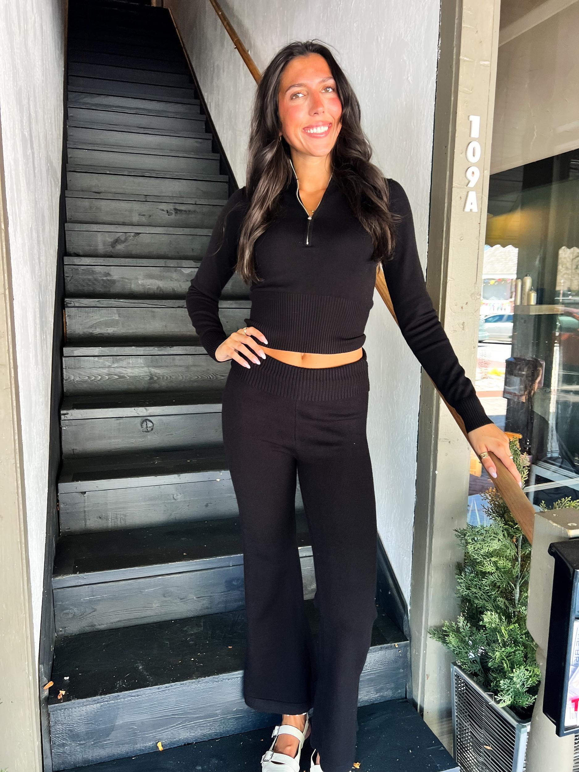 Black Slim Fit Knit Quarter Zip Product Image