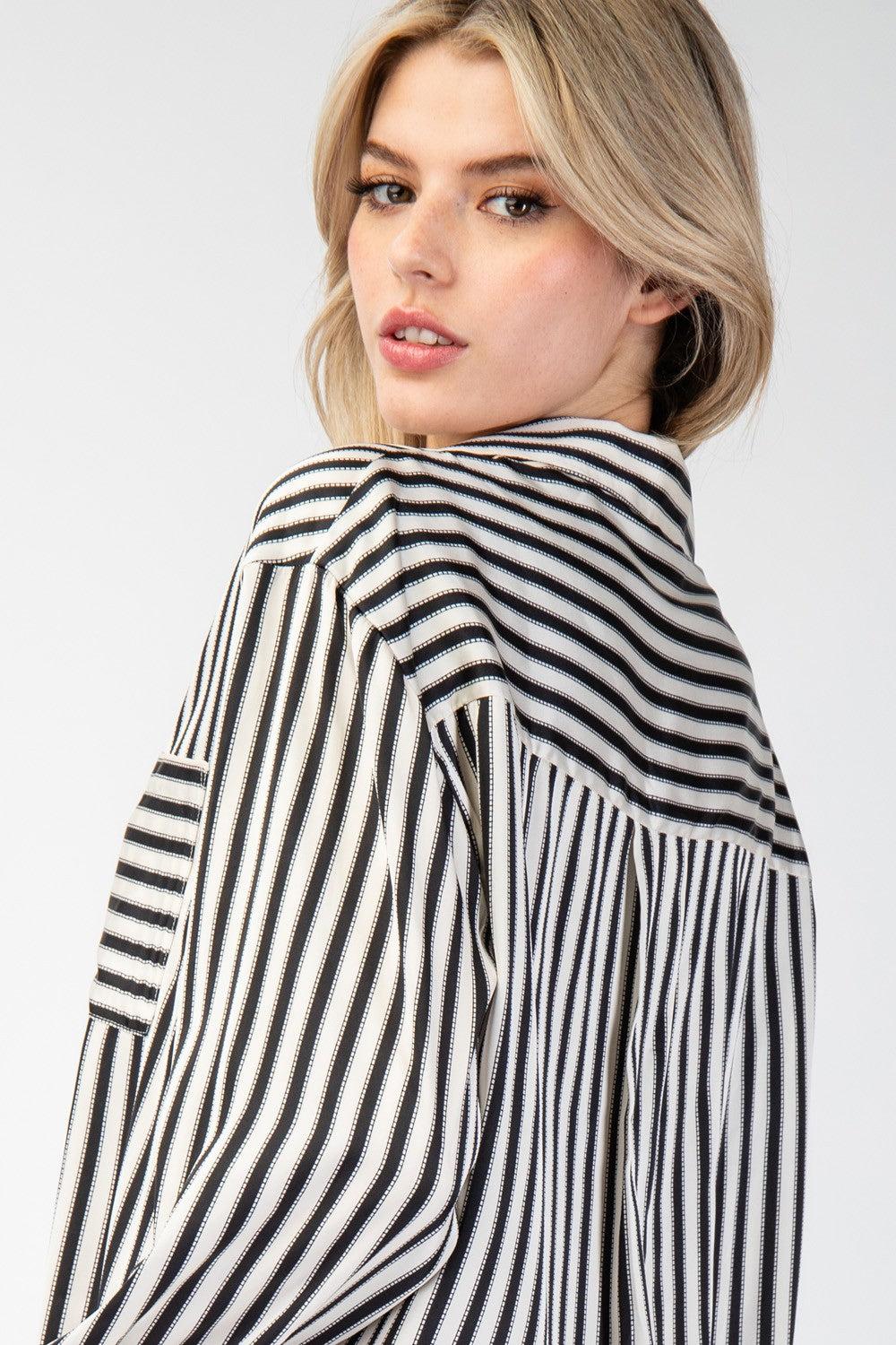 Stripe Printed Button Down Shirt Dress Product Image