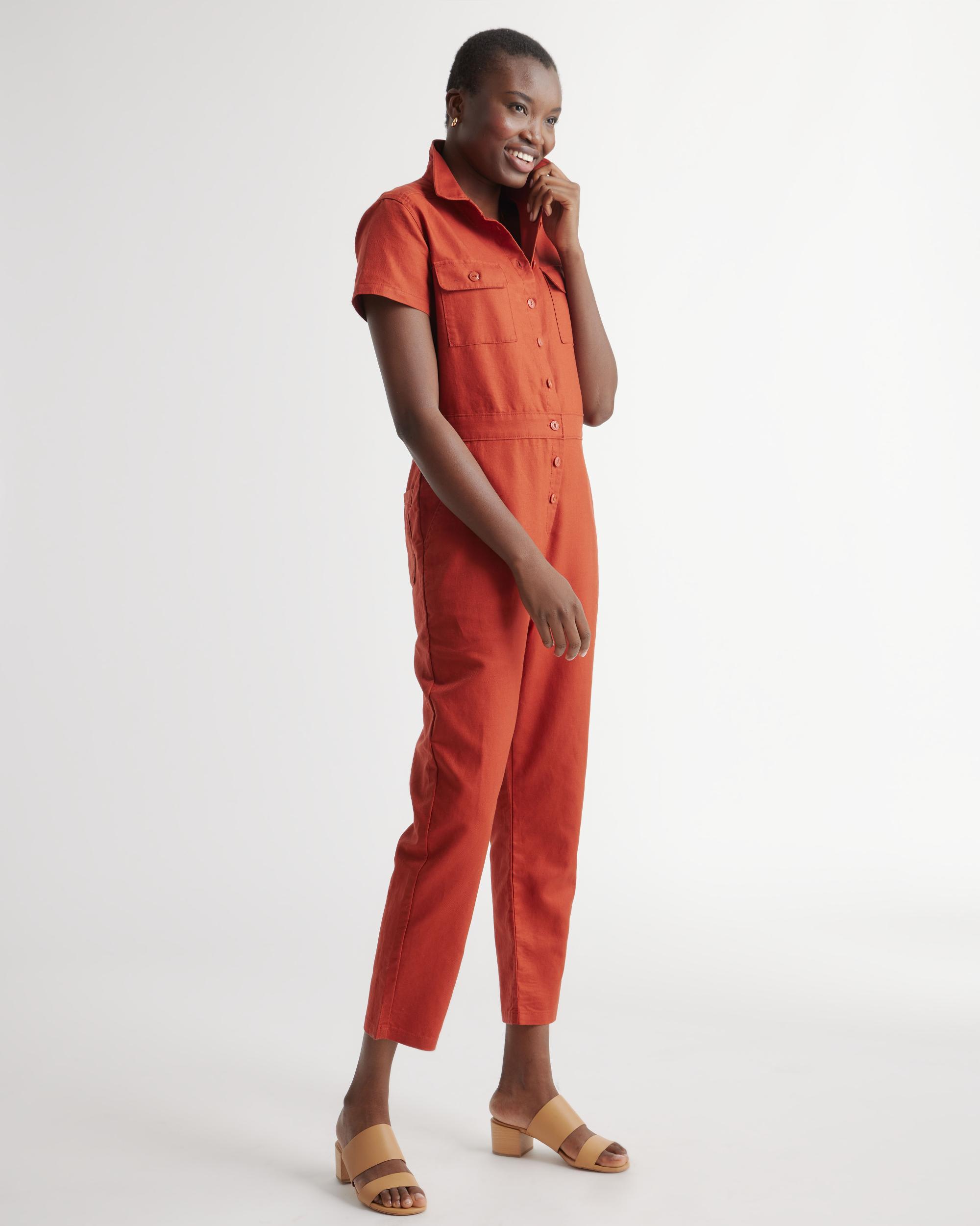 Quince | Women's Cotton Linen Twill Short Sleeve Coverall Jumpsuit Size XS Product Image
