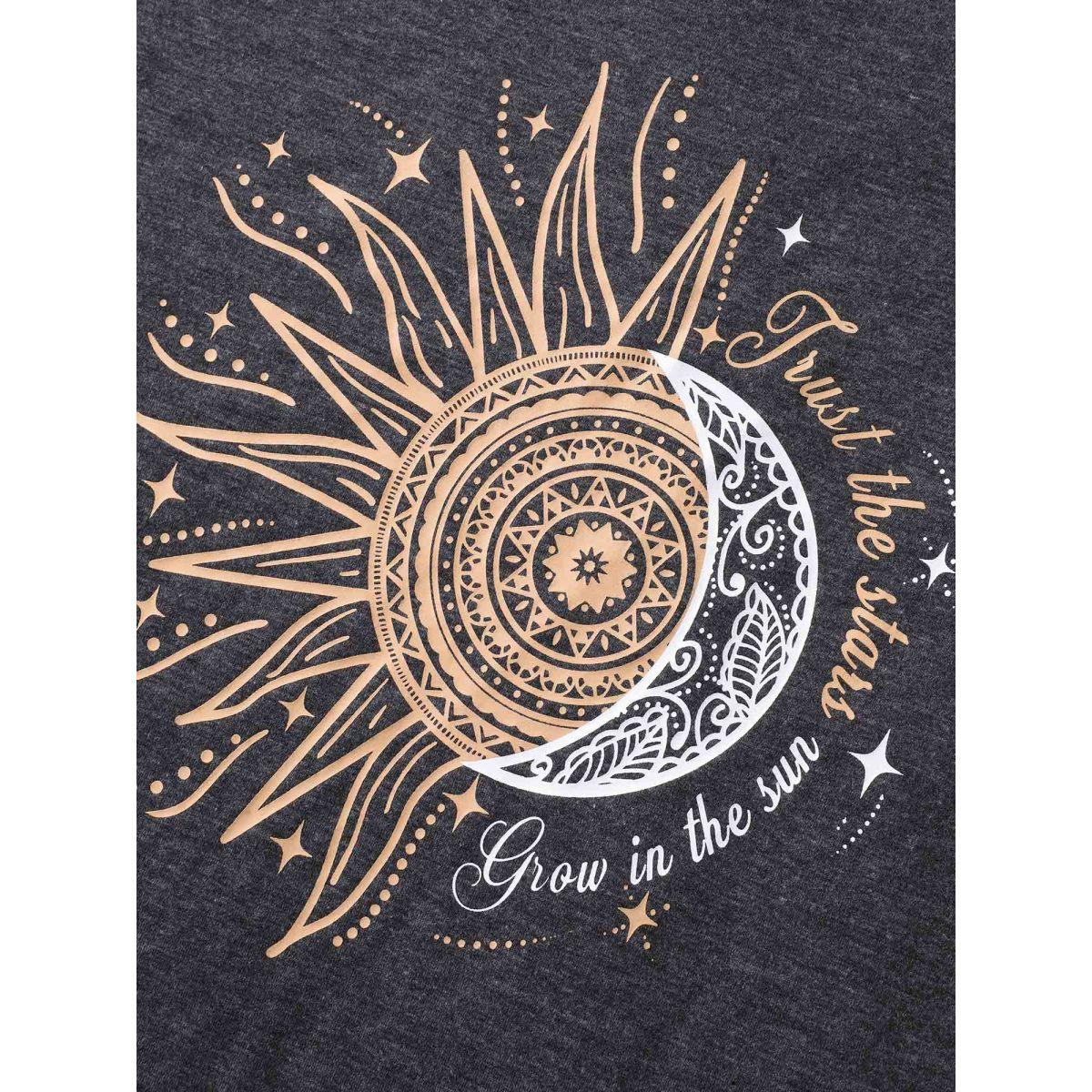 Plus Size Star & Moon Print Solid Tank Top Women DimGray Leisure Non Round Neck Casual Tank Tops Camis BloomChic 14-16/1X Product Image