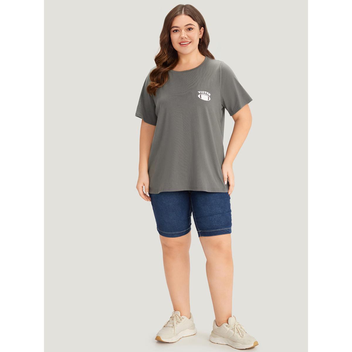 Plus Size Plain Graphic Print Round Neck T-shirt DimGray Women Casual Printed Letter Dailywear T-shirts BloomChic 12/L Product Image