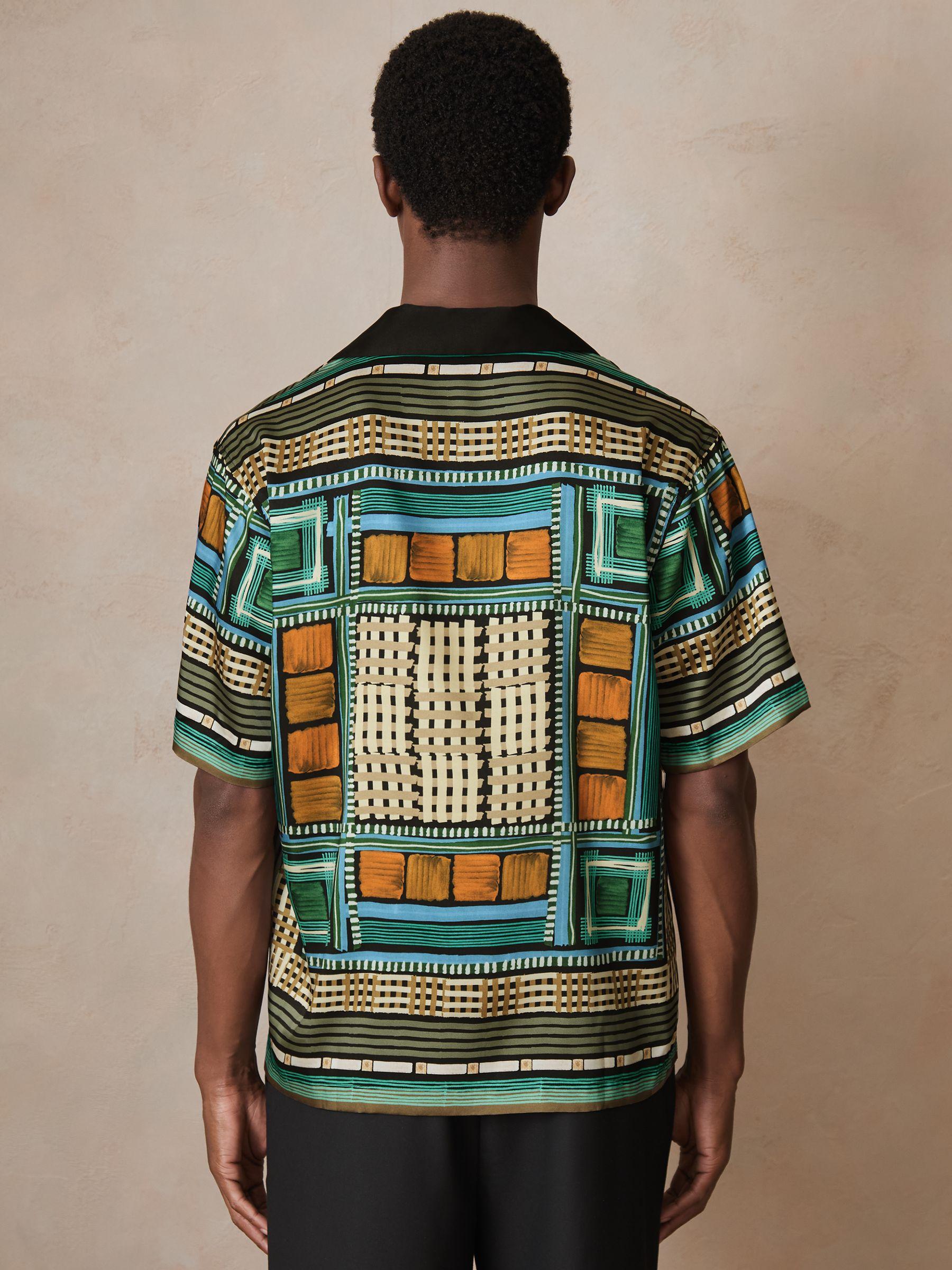 Reiss | Ché Printed Cuban-Collar Shirt in Green Multi Product Image