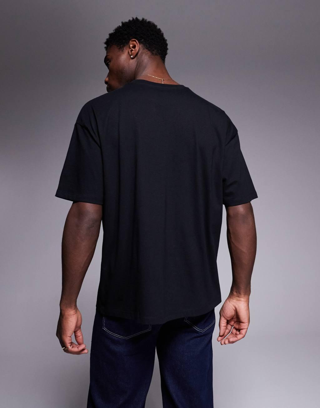 ASOS DESIGN oversized t-shirt with sport text embroidery in black Product Image