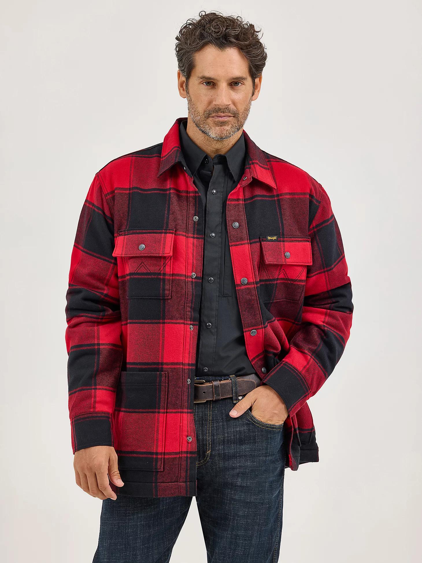Men's Wrangler Sherpa Lined Flannel Snap Shirt Jacket Buffalo Product Image