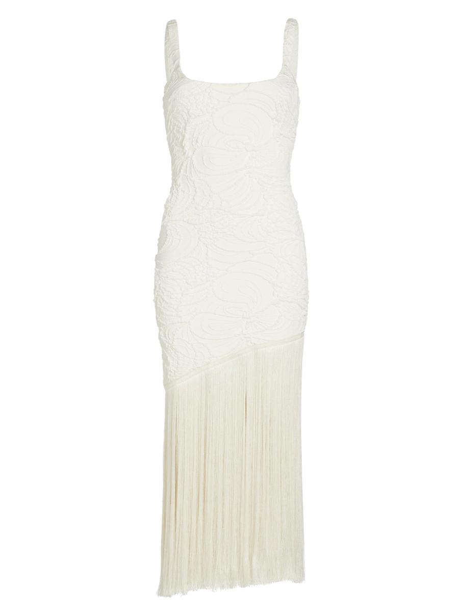 Womens Jacquard & Fringe Midi-Dress Product Image