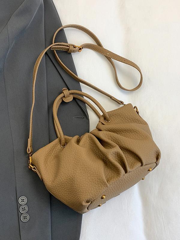 Pleated Solid Color Zipper Crossbody Bags Handbags Product Image