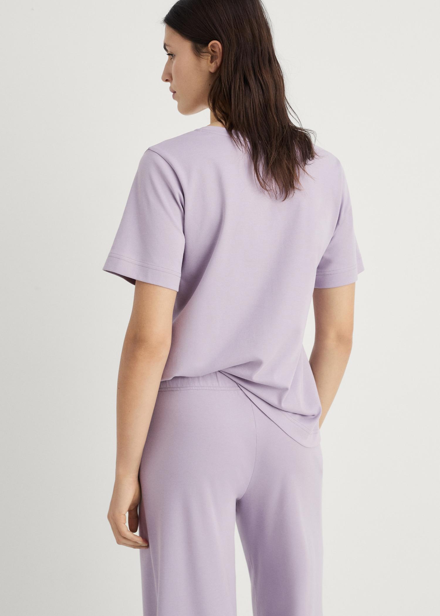 Plain V-neck cotton pajama t-shirt - Women | MANGO USA Product Image
