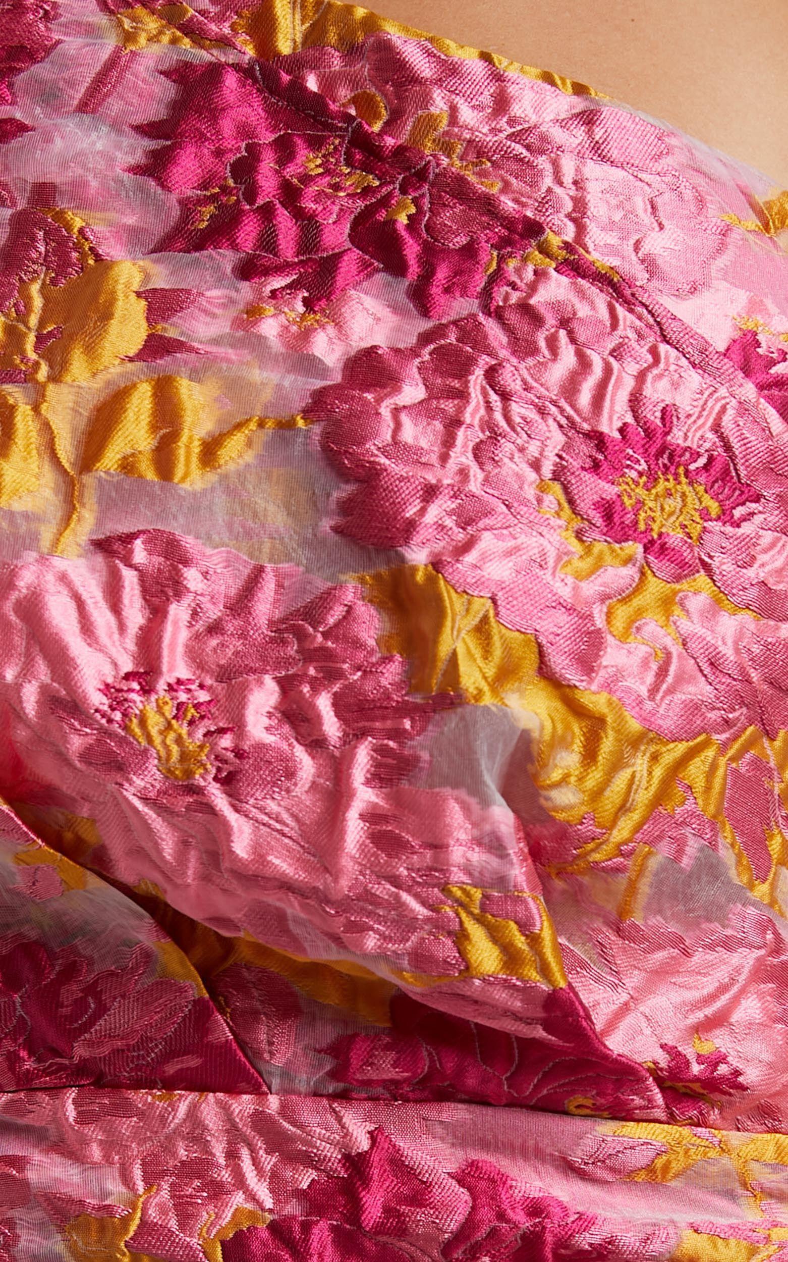 Brailey Mini Dress - One Shoulder Wrap Front Dress in Pink Jacquard Product Image