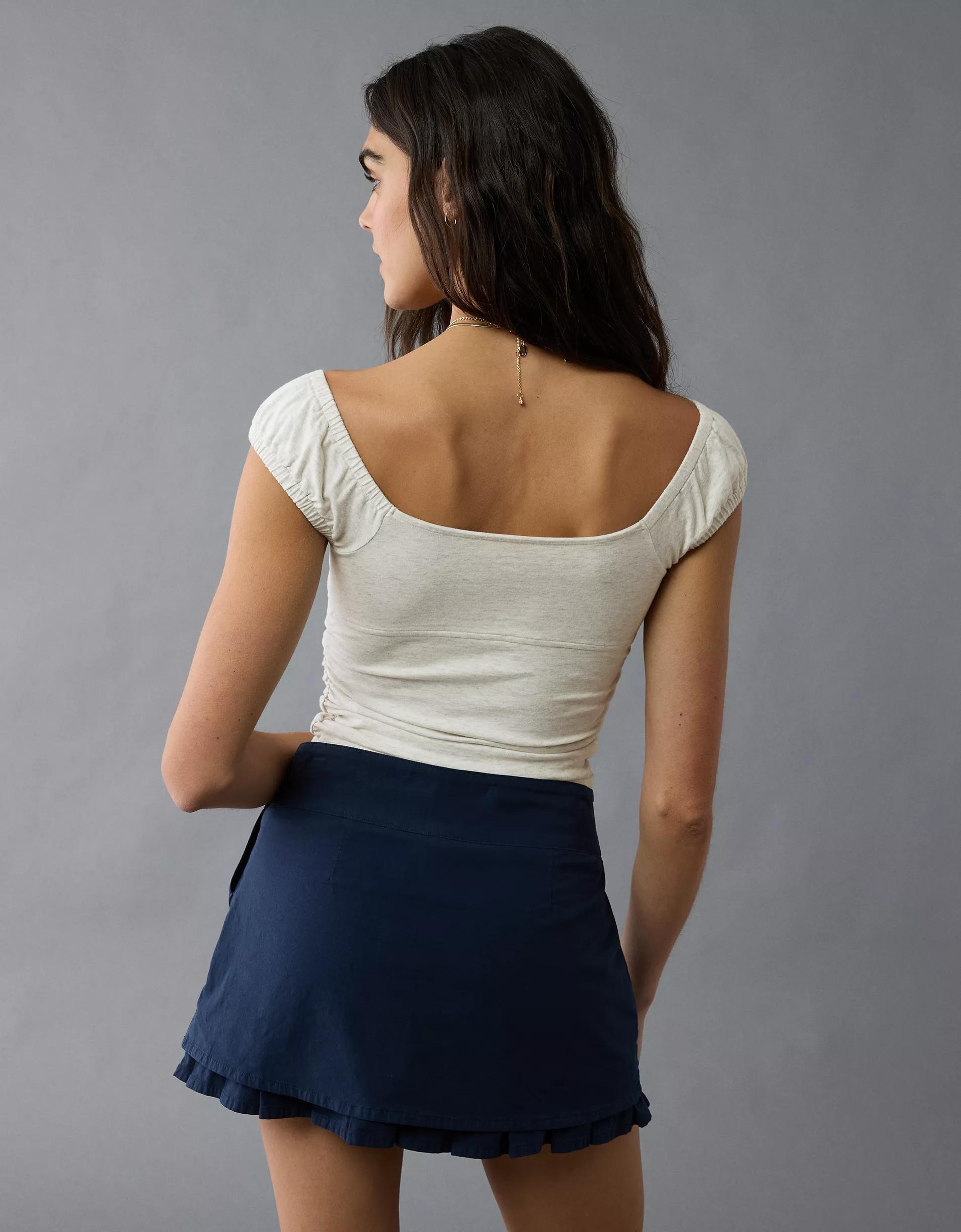 AE Ruched Square Neck T-Shirt Product Image