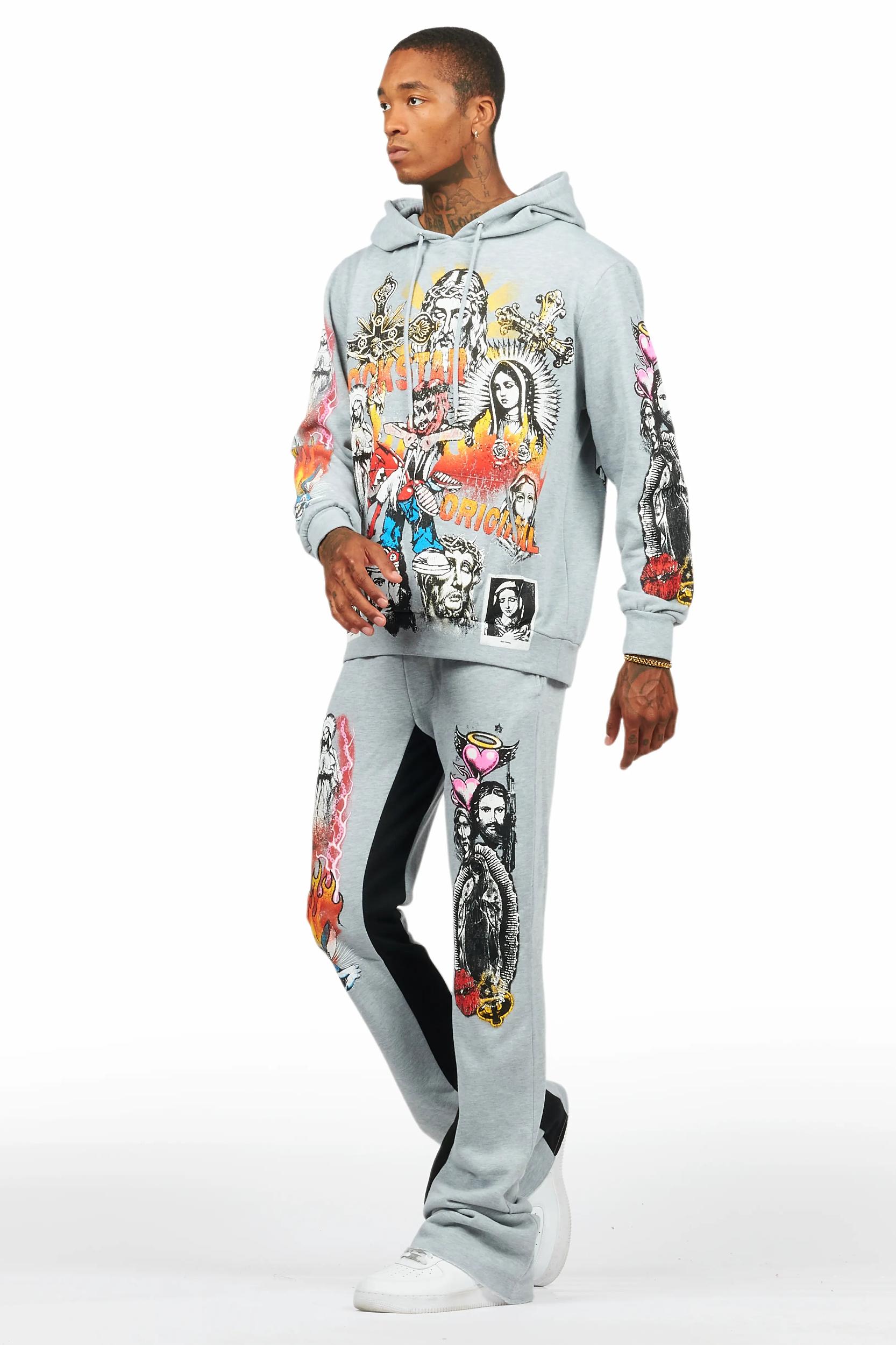 Santos Heather Grey Hoodie/Baggy Track Pant Set Male Product Image