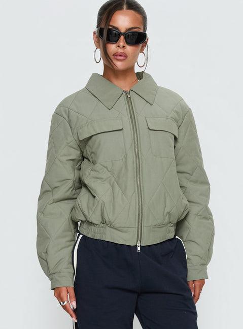 Denvar Quilted Bomber Jacket Green Product Image