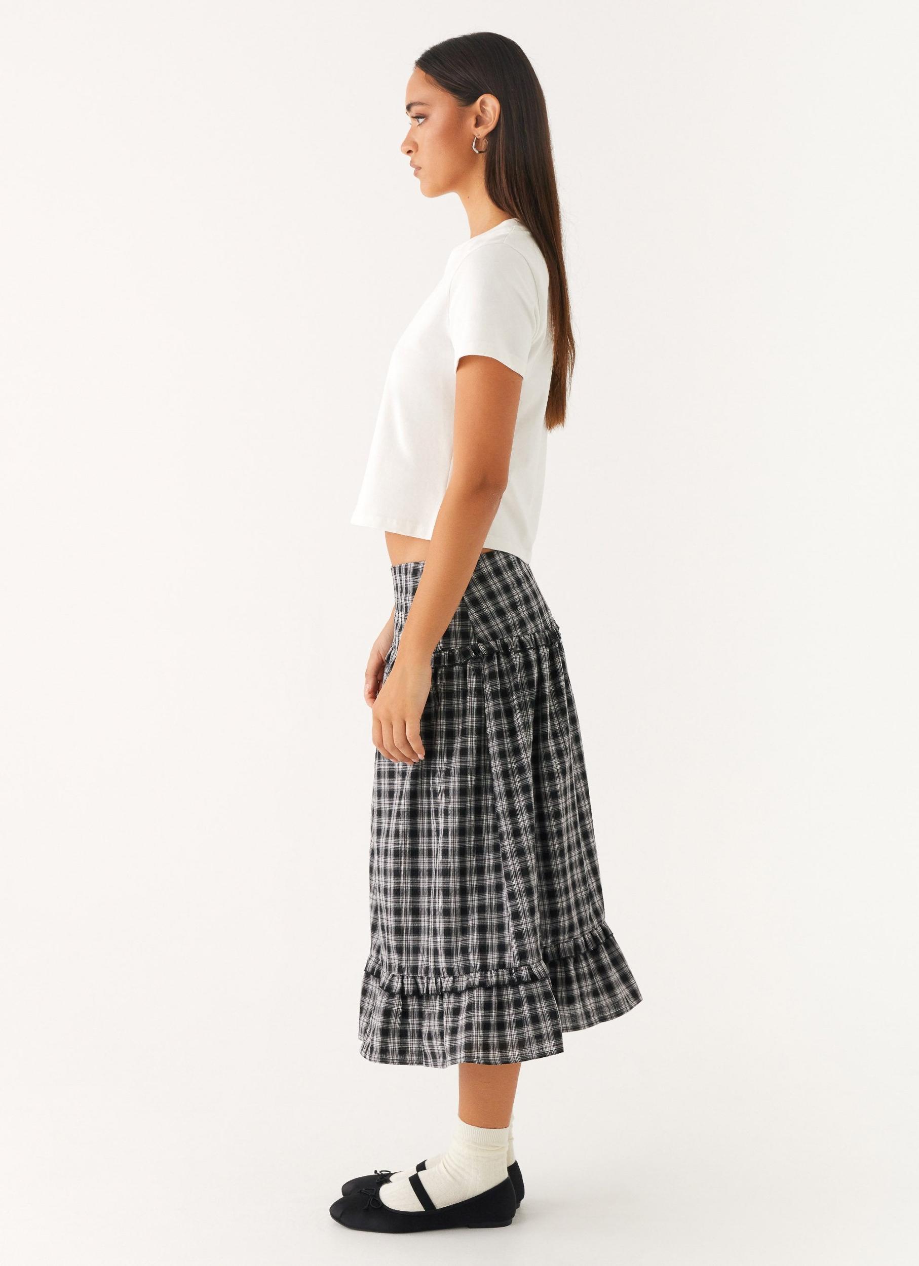 Laura Midi Skirt - White Black Check Product Image