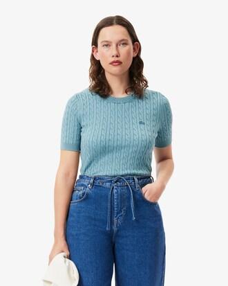 Washed Effect Cable Knit Sweater Product Image