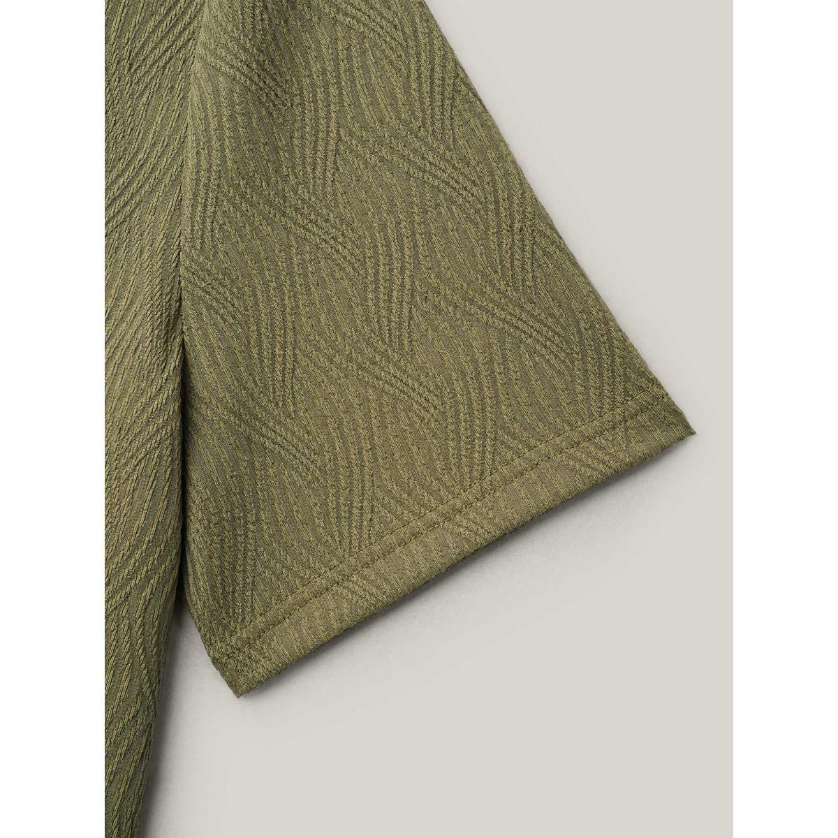 Plus Size Textured V-Neck Half Sleeve T-Shirt ArmyGreen Women Casual Texture V-neck Everyday T-shirts BloomChic 14-16/1X Product Image