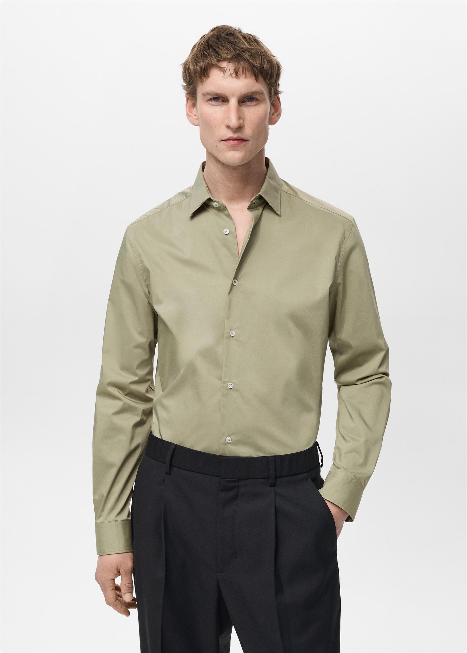 Regular-fit stretch cotton shirt - Men | MANGO USA Product Image