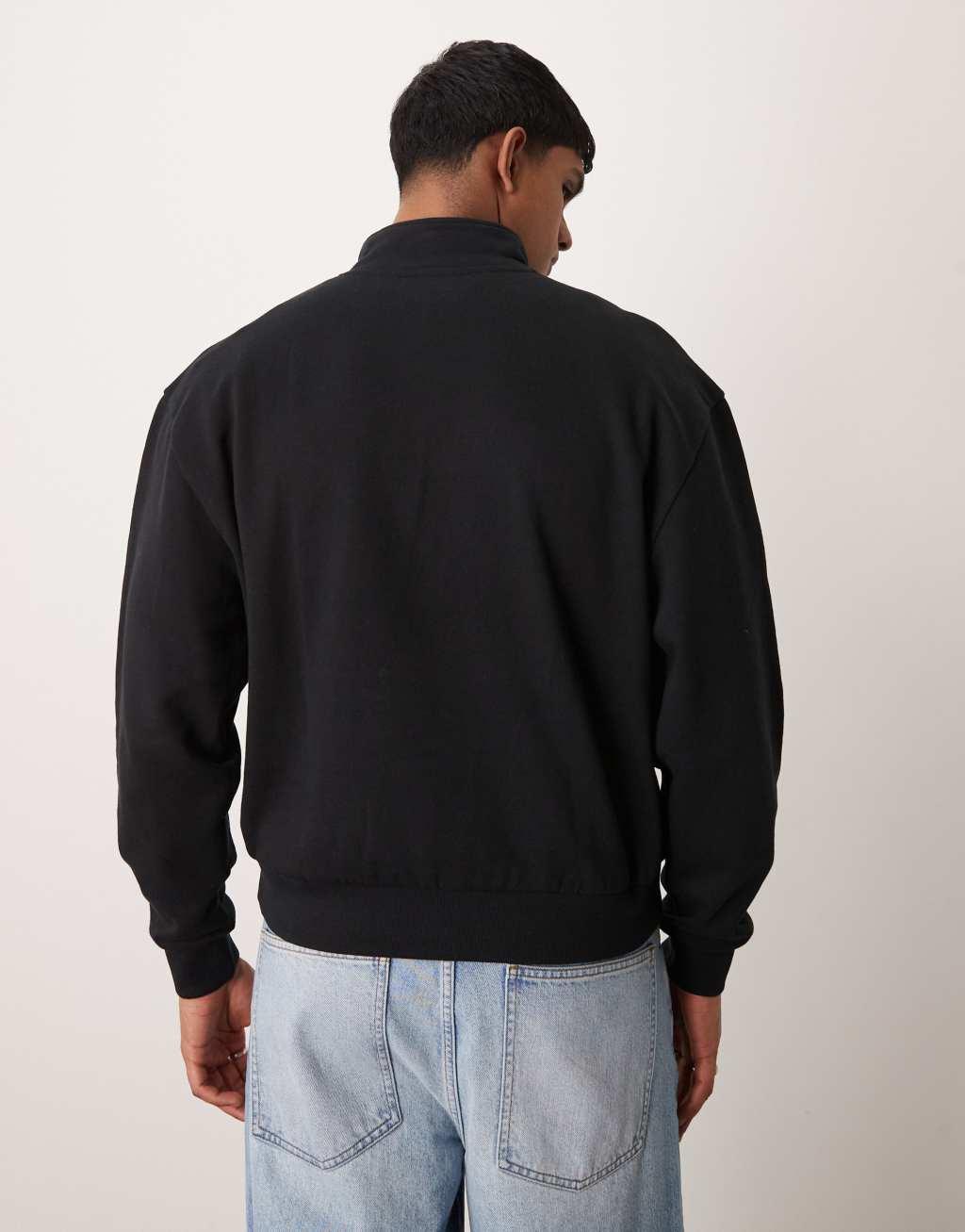 ASOS DESIGN boxy oversized funnel neck sweatshirt with chest print in black Product Image