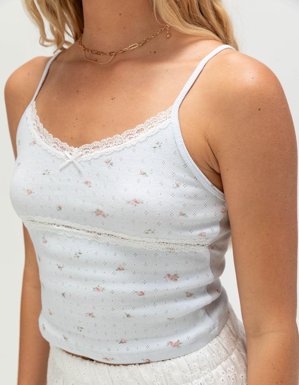 NECTAR CLOTHING Lacey Pointelle Womens Cami - LIGHT BLUE Product Image