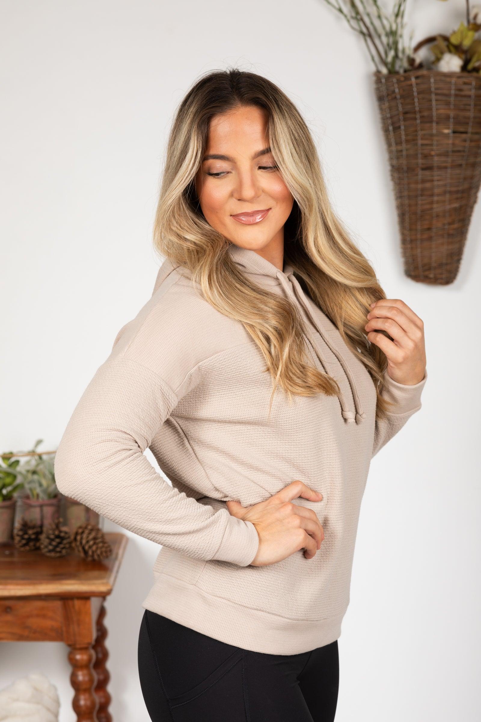 Knit Drawstring Hoodie With Waffle Texture Product Image