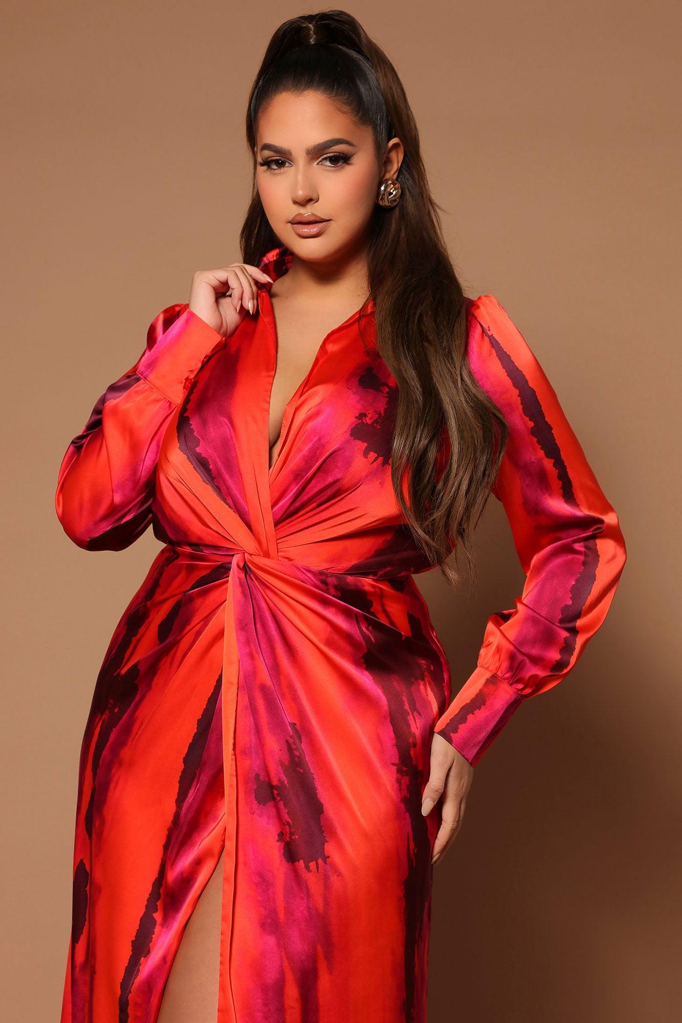 Gabriella Long Sleeve Maxi Dress - Orange/combo Product Image