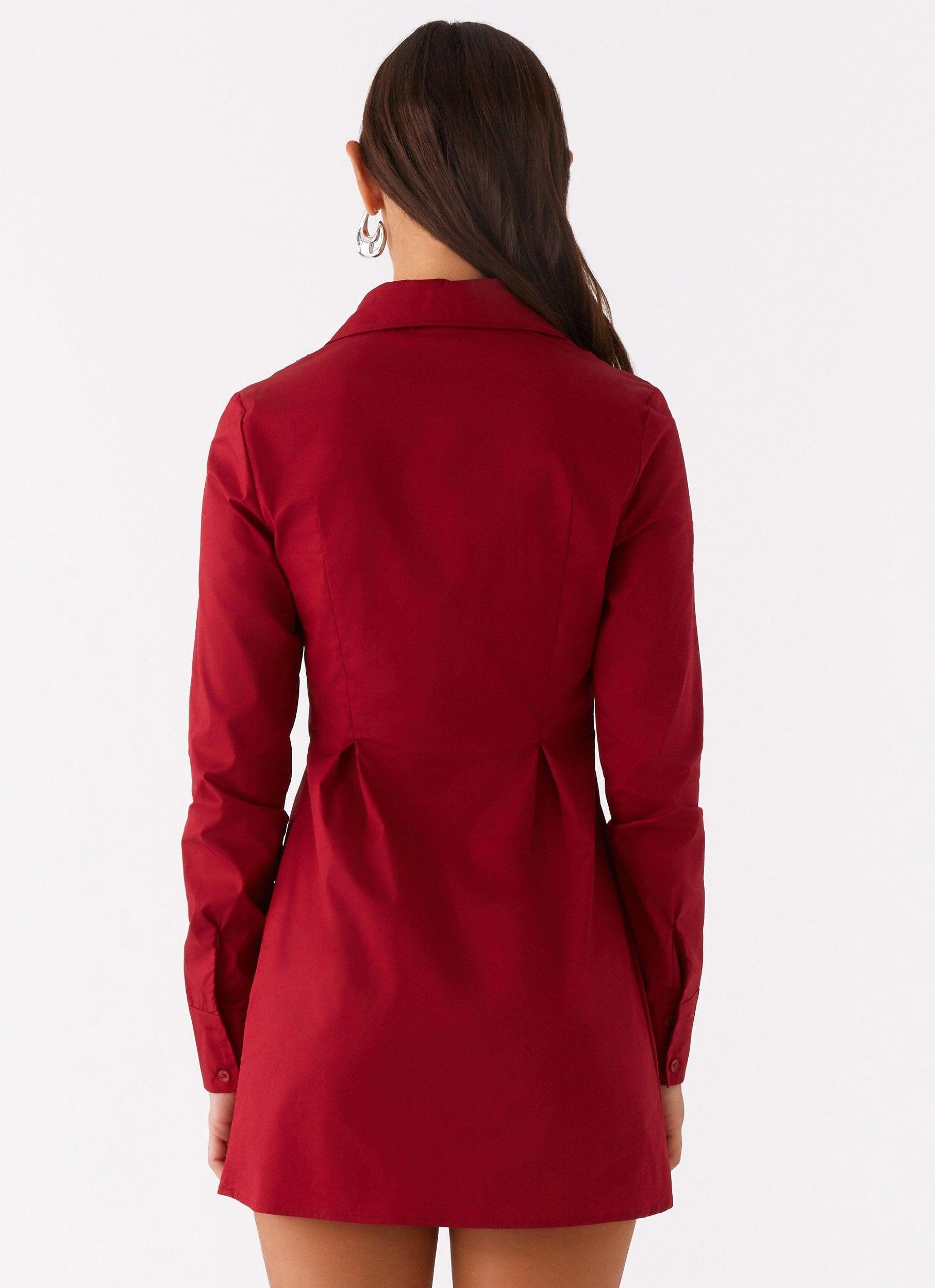 Tessie Shirred Shirt Dress - Rhubarb Product Image