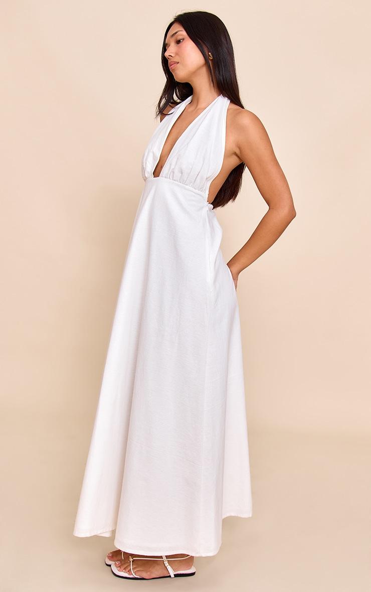 White Plunge Halterneck Maxi Dress Product Image