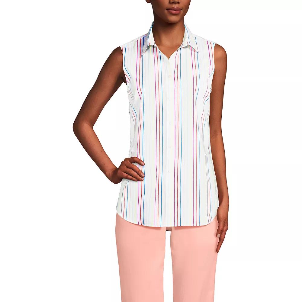 Women's Lands' End Wrinkle Free No Iron Sleeveless Shirt, Size: Large, White Pink Stripe Product Image
