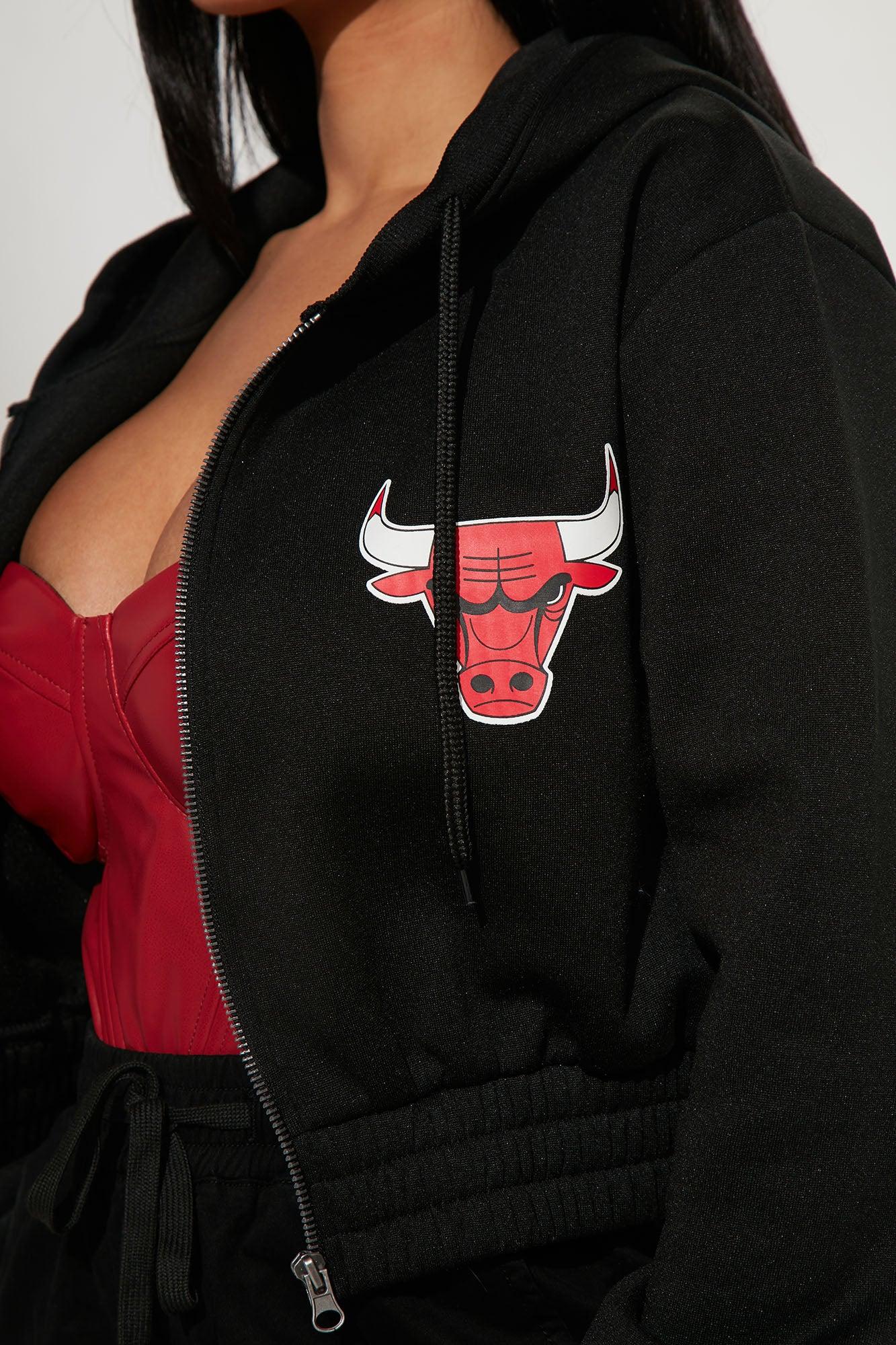 Bulls Cropped Zip Hoodie - Black Product Image