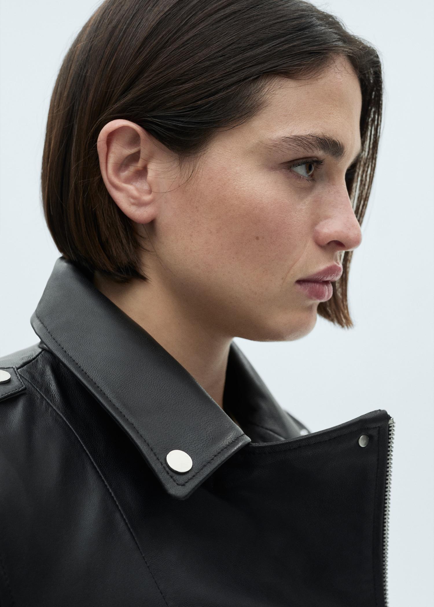 Leather biker jacket - Women | MANGO USA Product Image