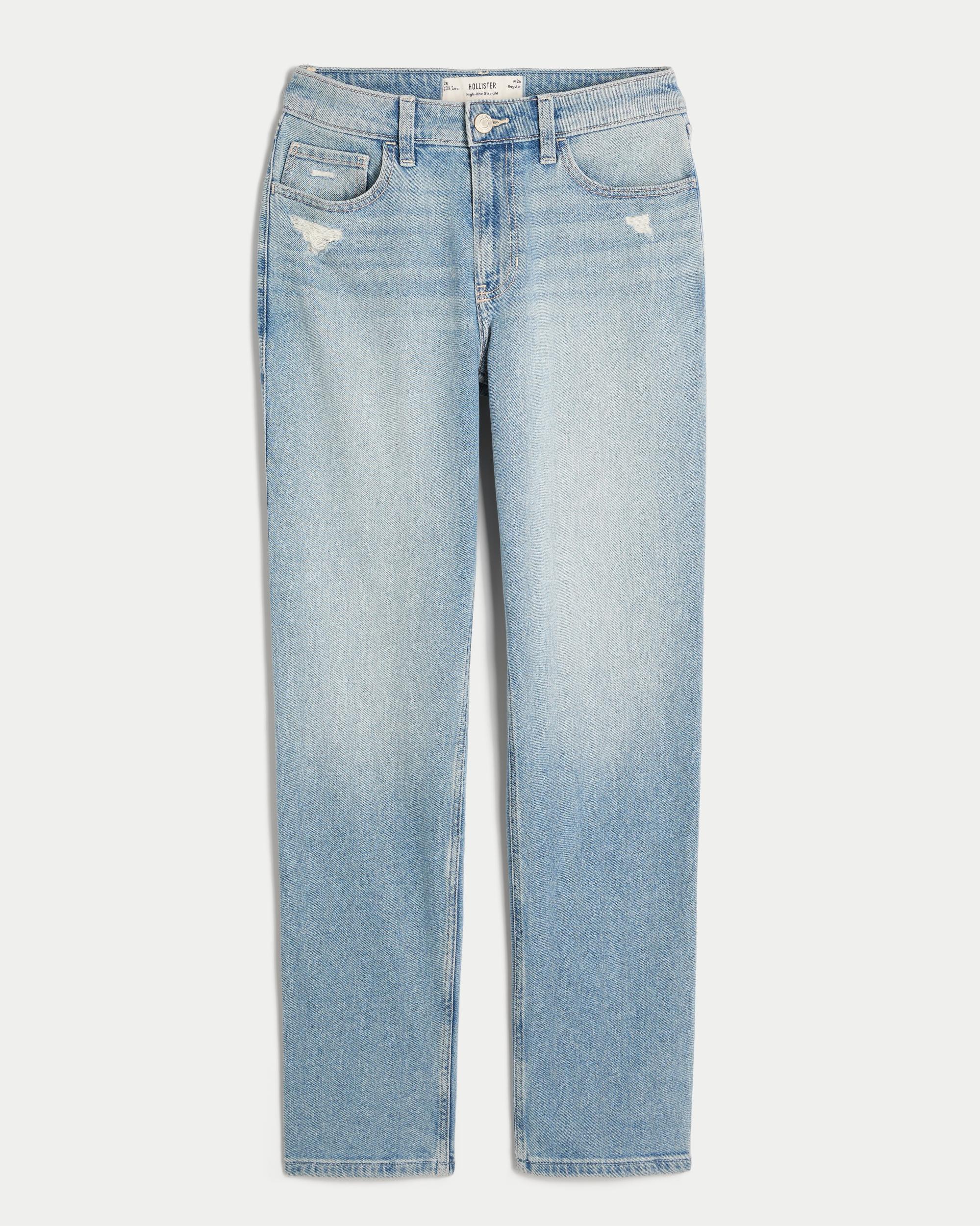 High-Rise Distressed Light Wash Straight Jeans Product Image