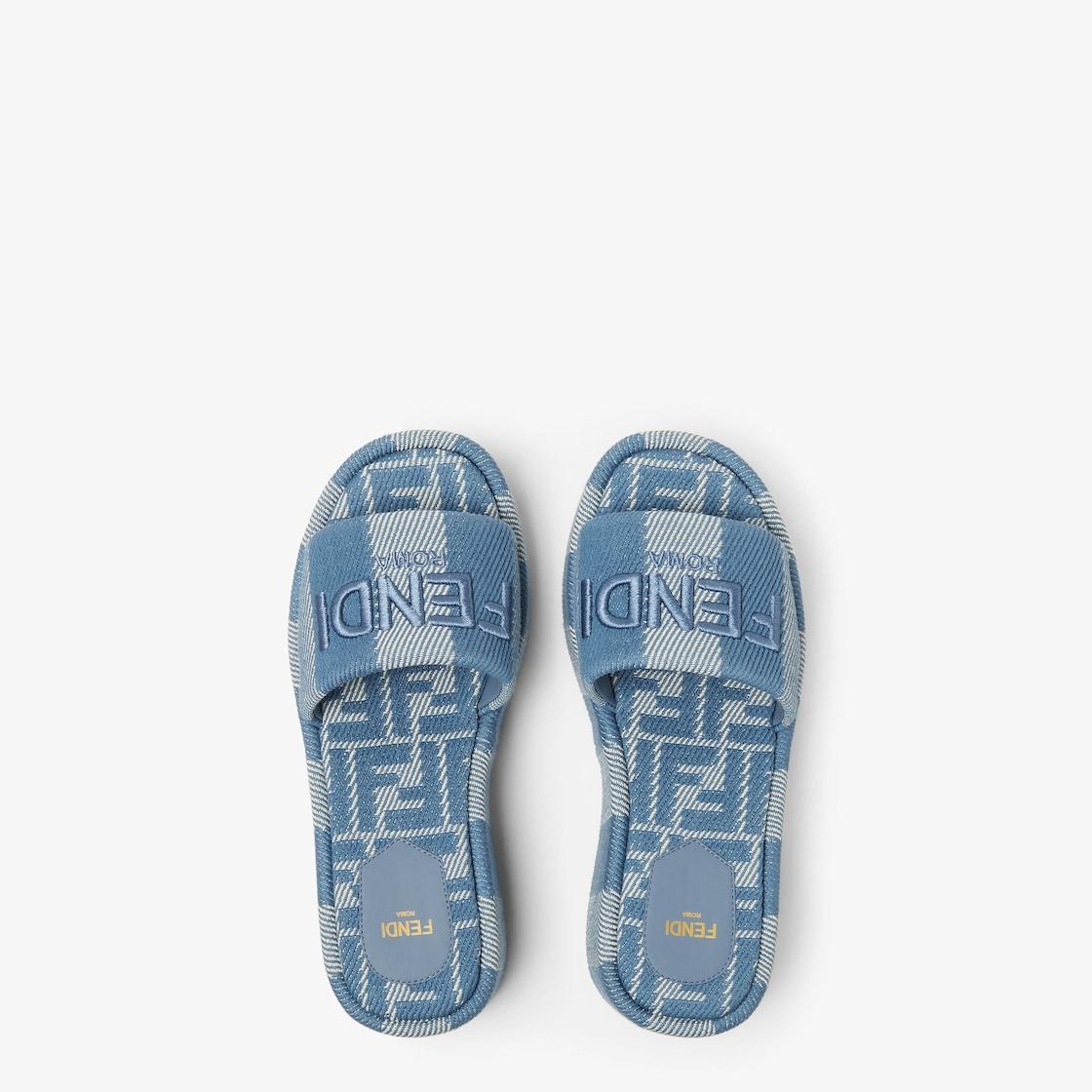 Fendi SunshineLight blue denim-effect jacquard flatform slides Product Image