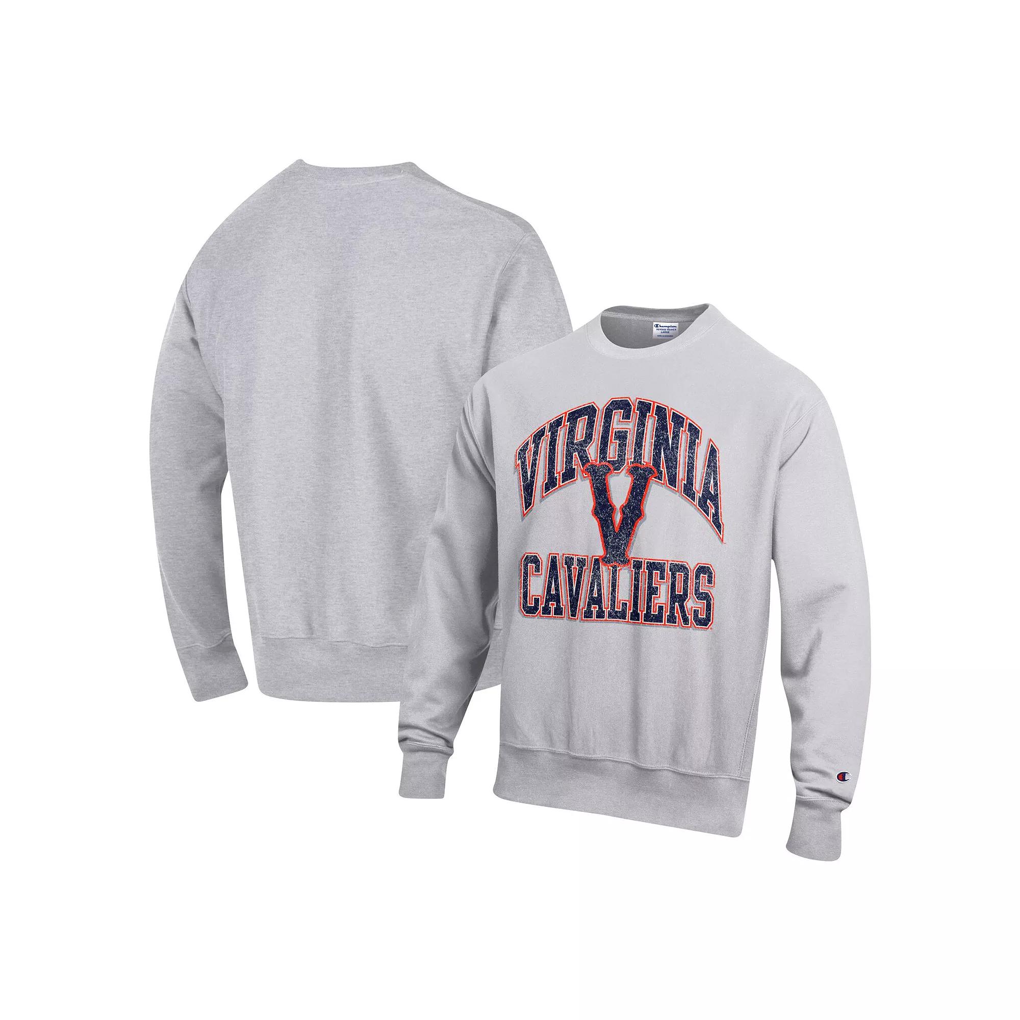 Men's Champion Heather Gray Virginia Cavaliers Vault Late Night Reverse Weave Pullover Sweatshirt,  Product Image