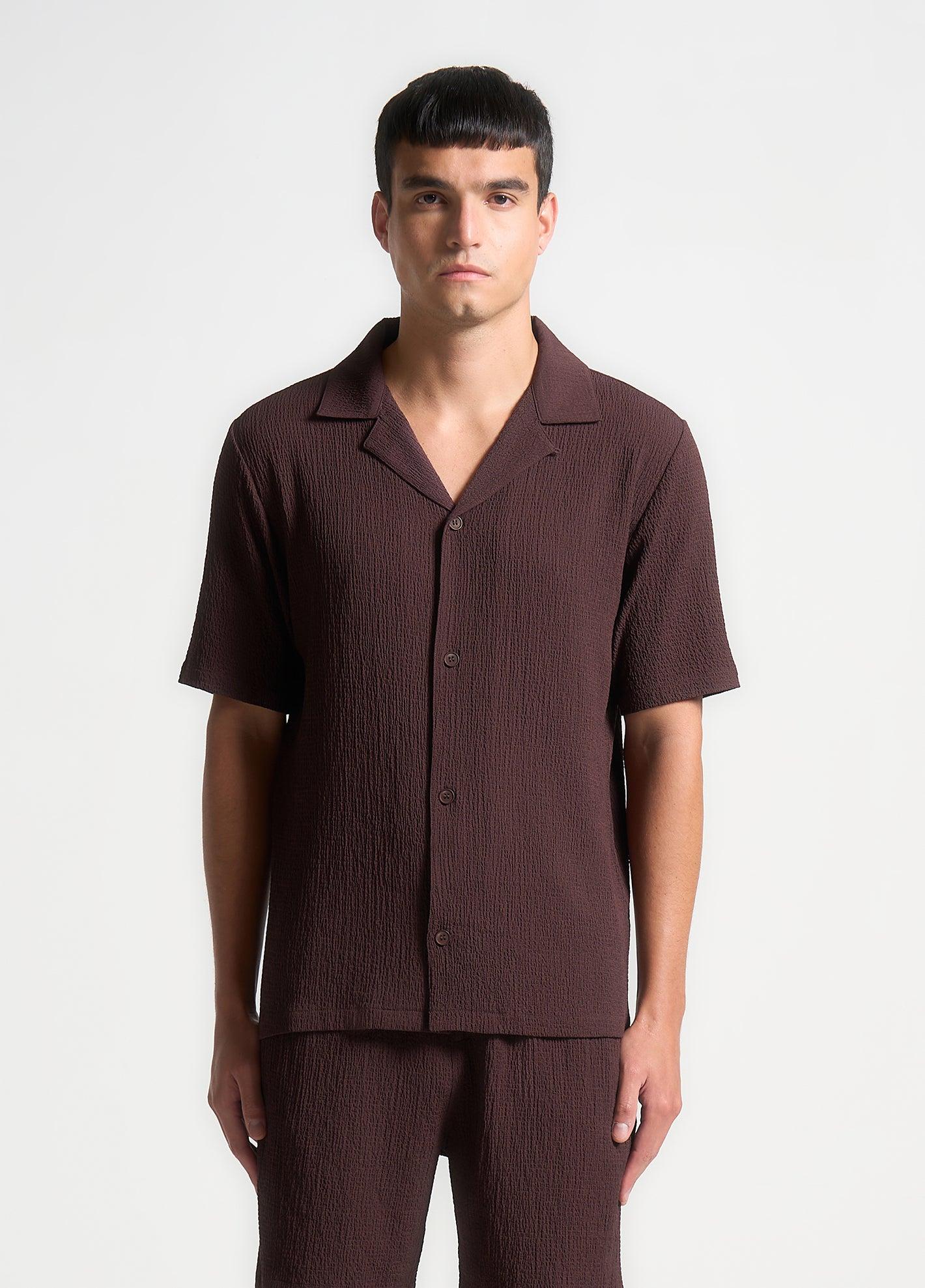 Seersucker Revere Shirt - Brown Male Product Image