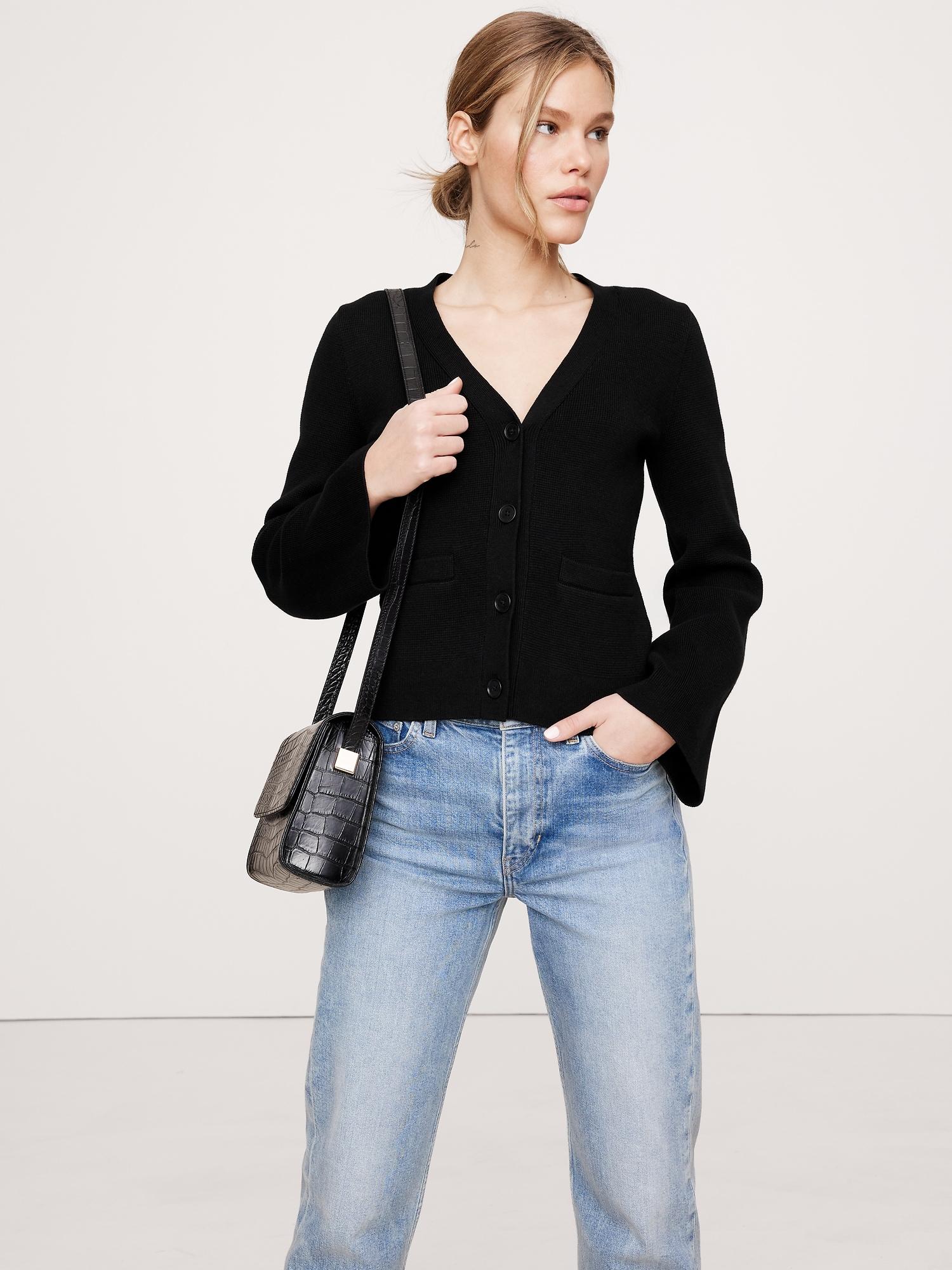 Cotton-Silk Flare-Sleeve Cardigan Product Image