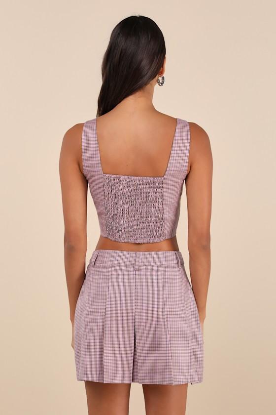 Cute Perception Pink Plaid Cropped Bustier Tank Top Product Image