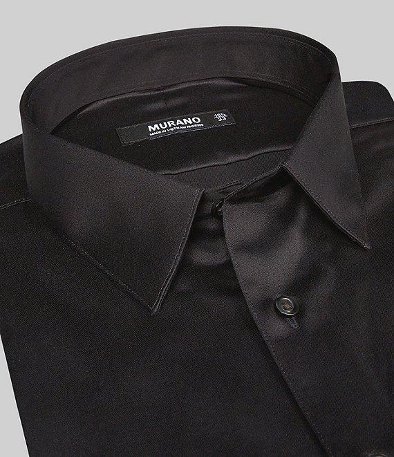 Murano Slim-Fit Point Collar Solid Sateen Dress Shirt Product Image