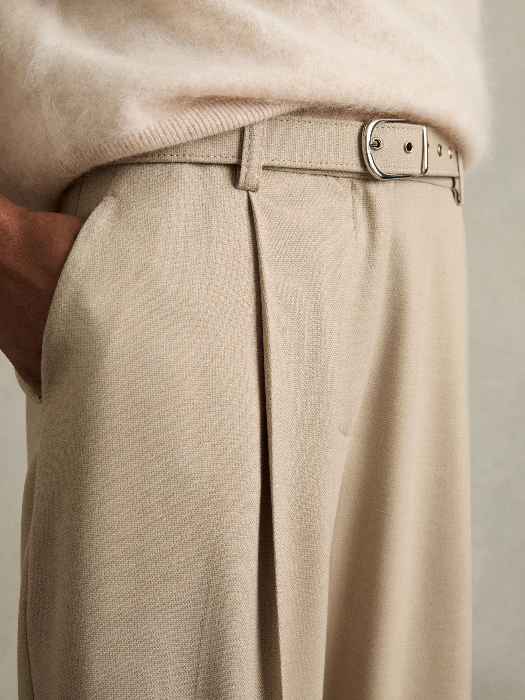 Tapered Belted Trousers in Neutral Product Image