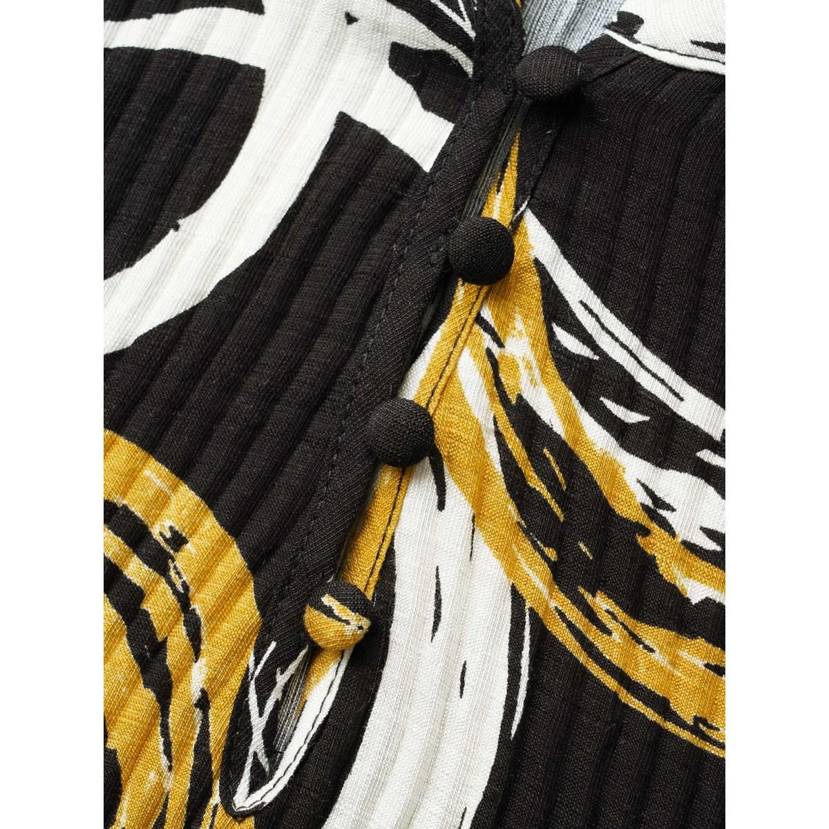 Plus Size BlackFlower Brush Print Pleated Lantern Sleeve Blouse Women At the Office Long Sleeve V-neck Work Blouses BloomChic 12/L Product Image