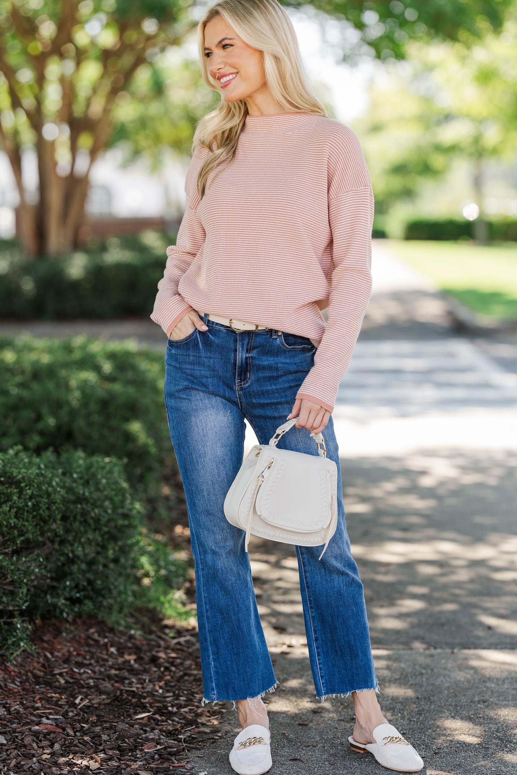 What A Treat Mauve Pink Striped Sweater Female Product Image