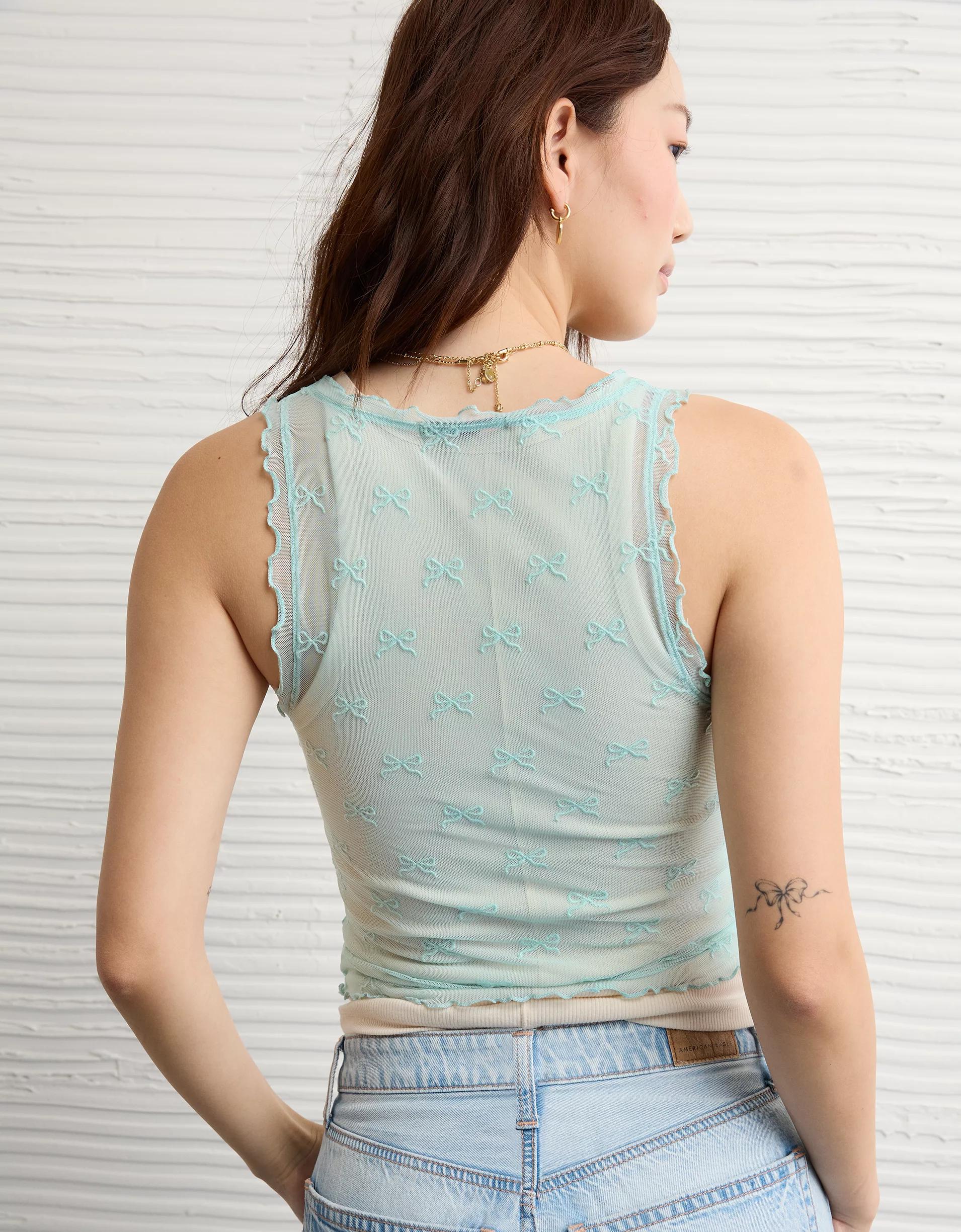 AE Square Neck Bow Mesh Tank Top Product Image