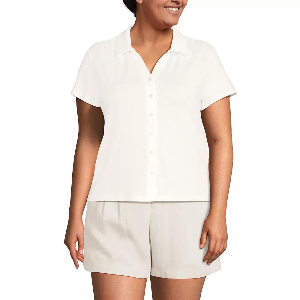 Plus Size Lands End Short Sleeve Button Front Polo Top, Womens Product Image