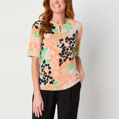 Liz Claiborne Womens Round Neck Short Sleeve Blouse Product Image