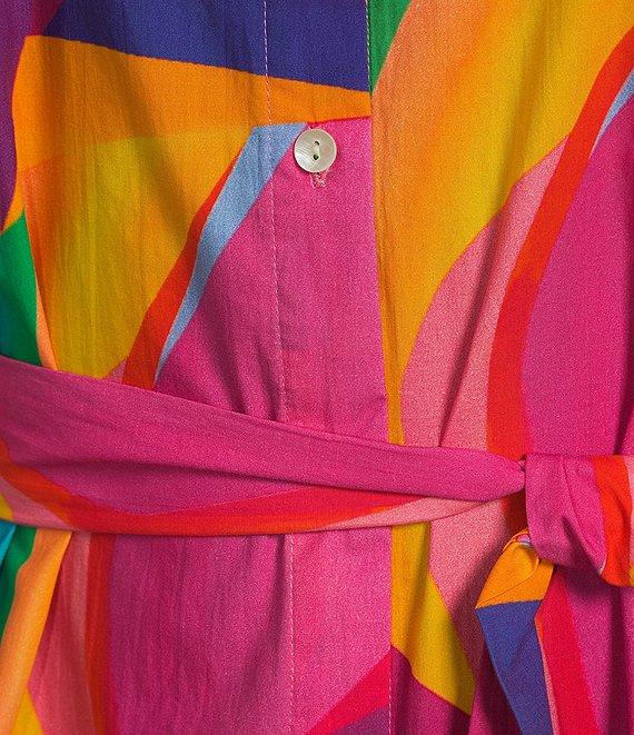 APNY Abstract Print Spread Collar 3/4 Puff Sleeve Self Belt Shirt Dress Product Image