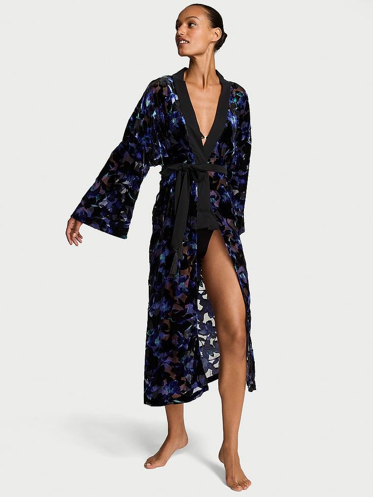 Electric Orchid Burnout Velvet Long Robe Product Image